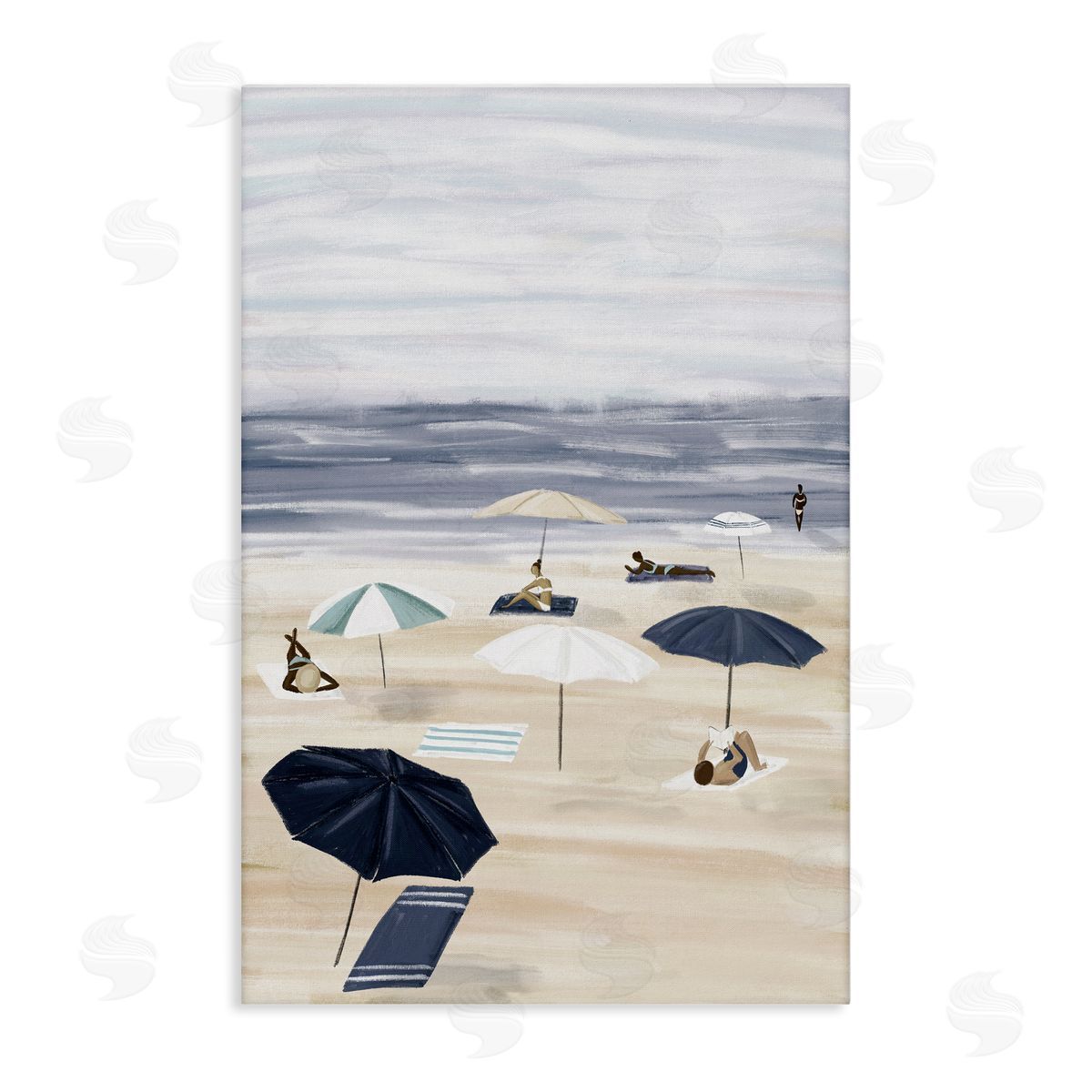 JJ Design House LLC Beachgoers with Umbrellas Canvas Wall Art Print