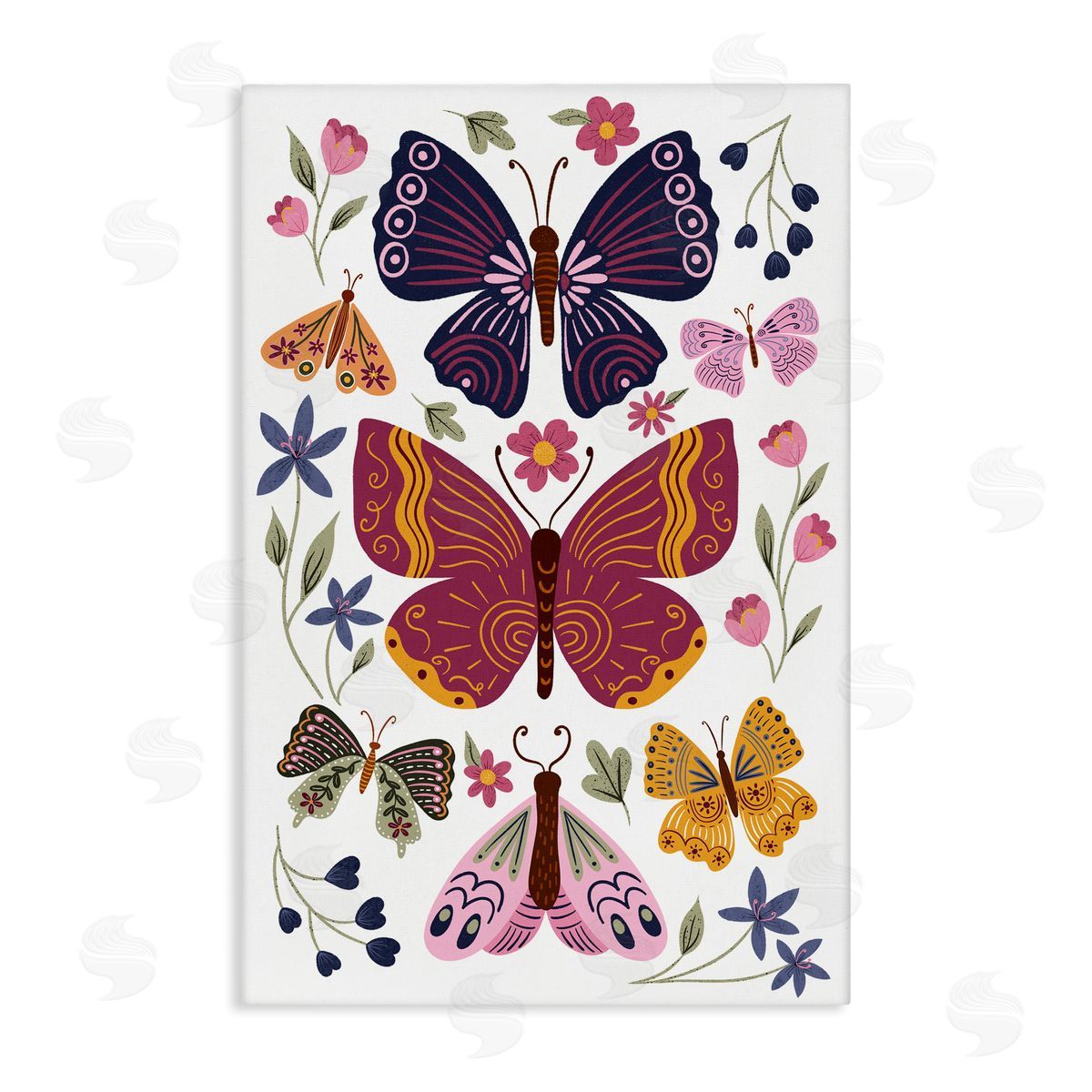 JJ Design House LLC Symmetrical Butterflies & Flowers Canvas Wall Art Print
