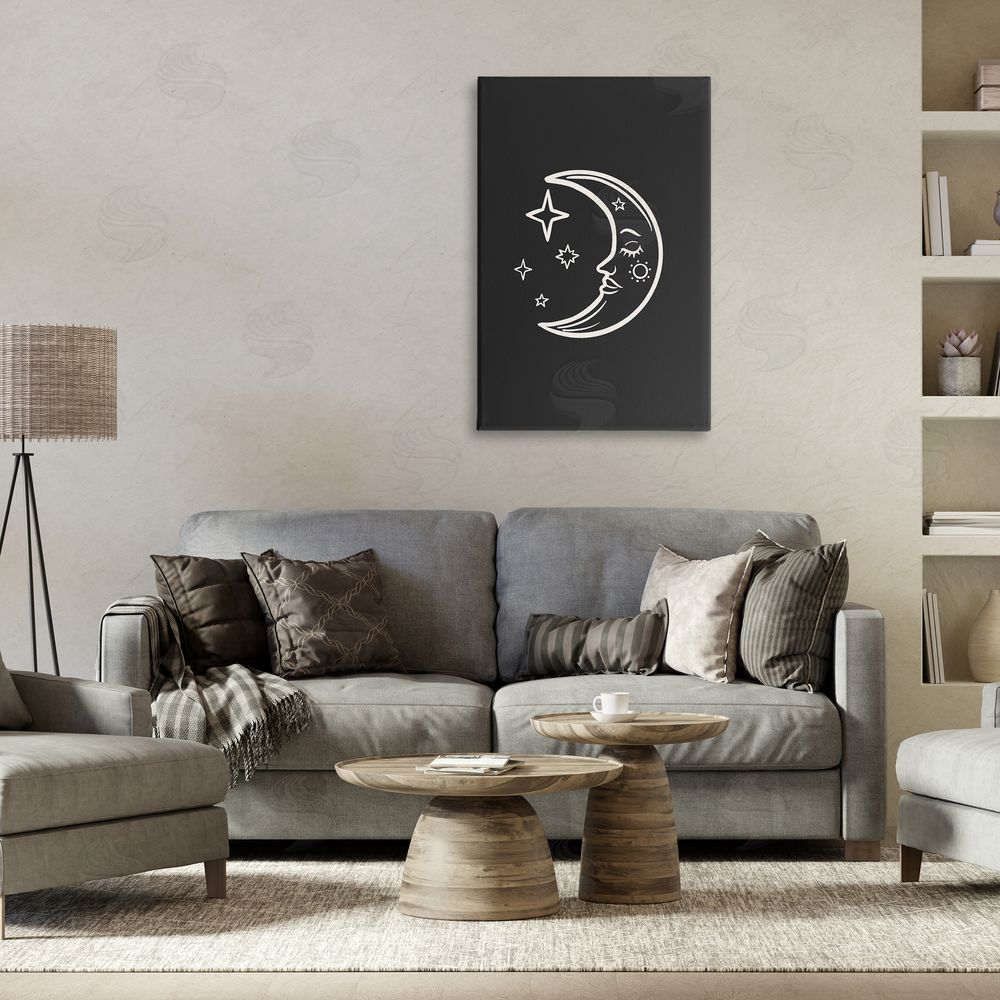 JJ Design House LLC Moon & Stars on Black Canvas Wall Art Print in Room