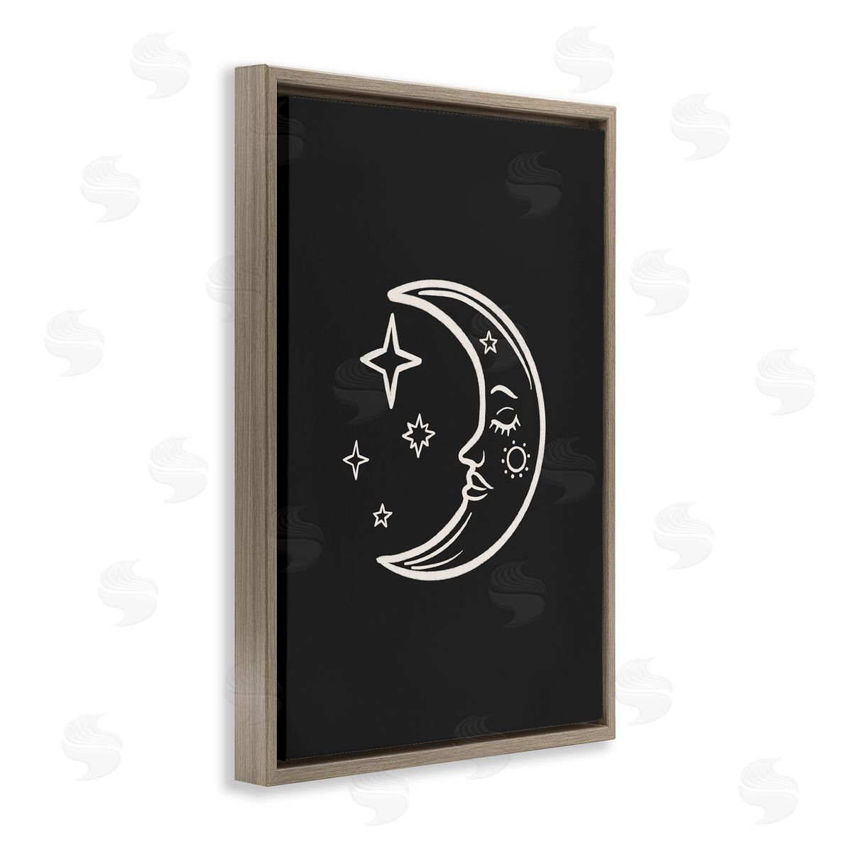 JJ Design House LLC Moon & Stars on Black Brown Floating Frame Canvas Wall Art Print