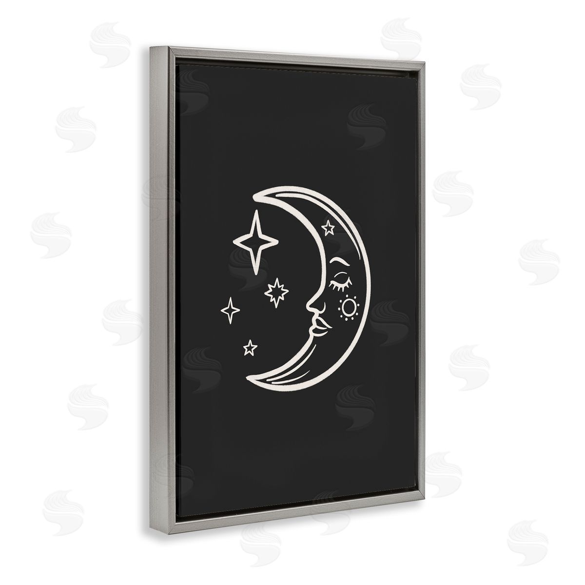 JJ Design House LLC Moon & Stars on Black Gray Floating Frame Canvas Wall Art Print