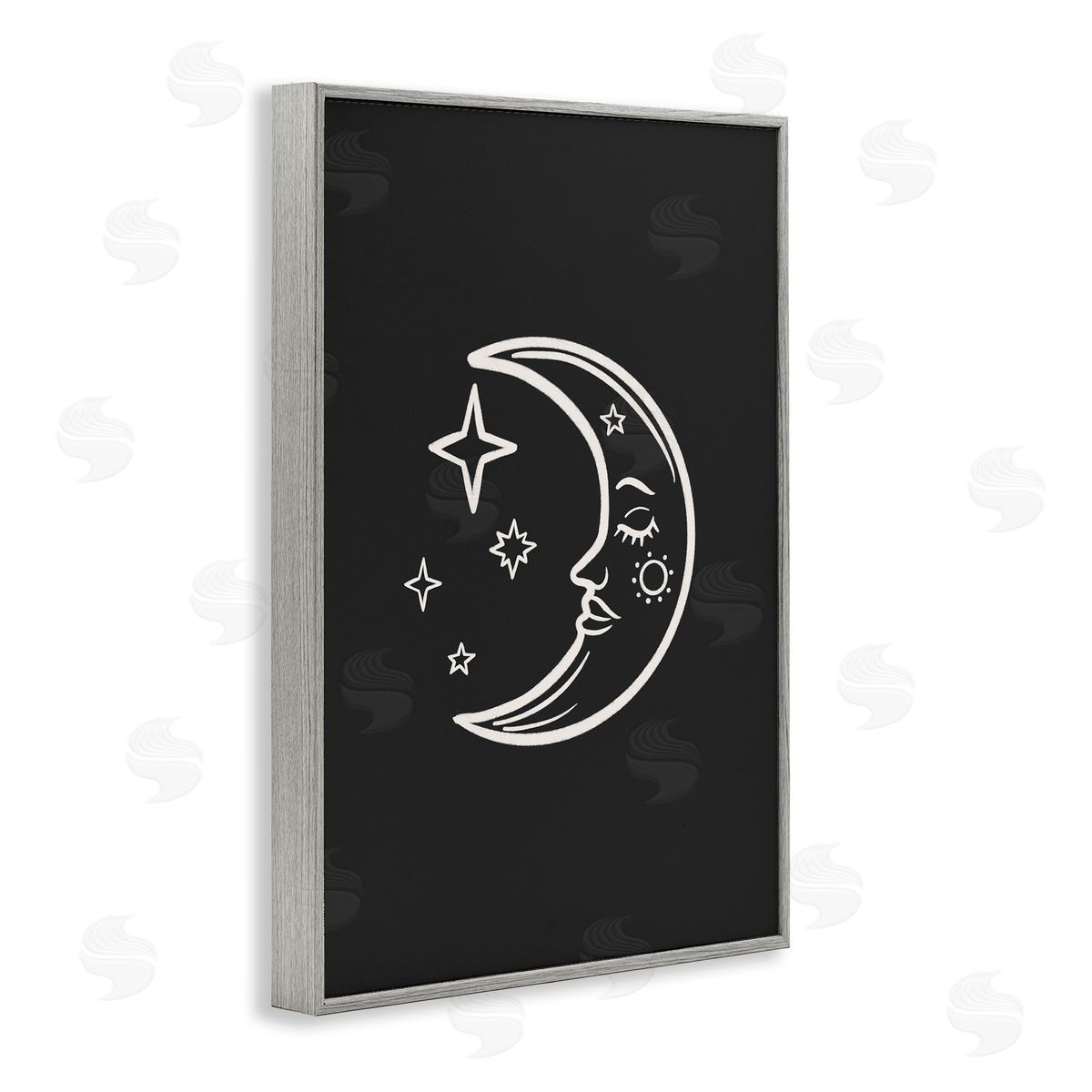 JJ Design House LLC Moon & Stars on Black Gray Framed Giclee Wall Art Print