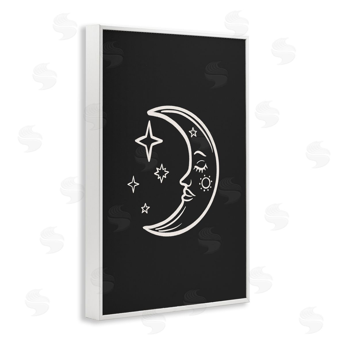 JJ Design House LLC Moon & Stars on Black White Framed Giclee Wall Art Print