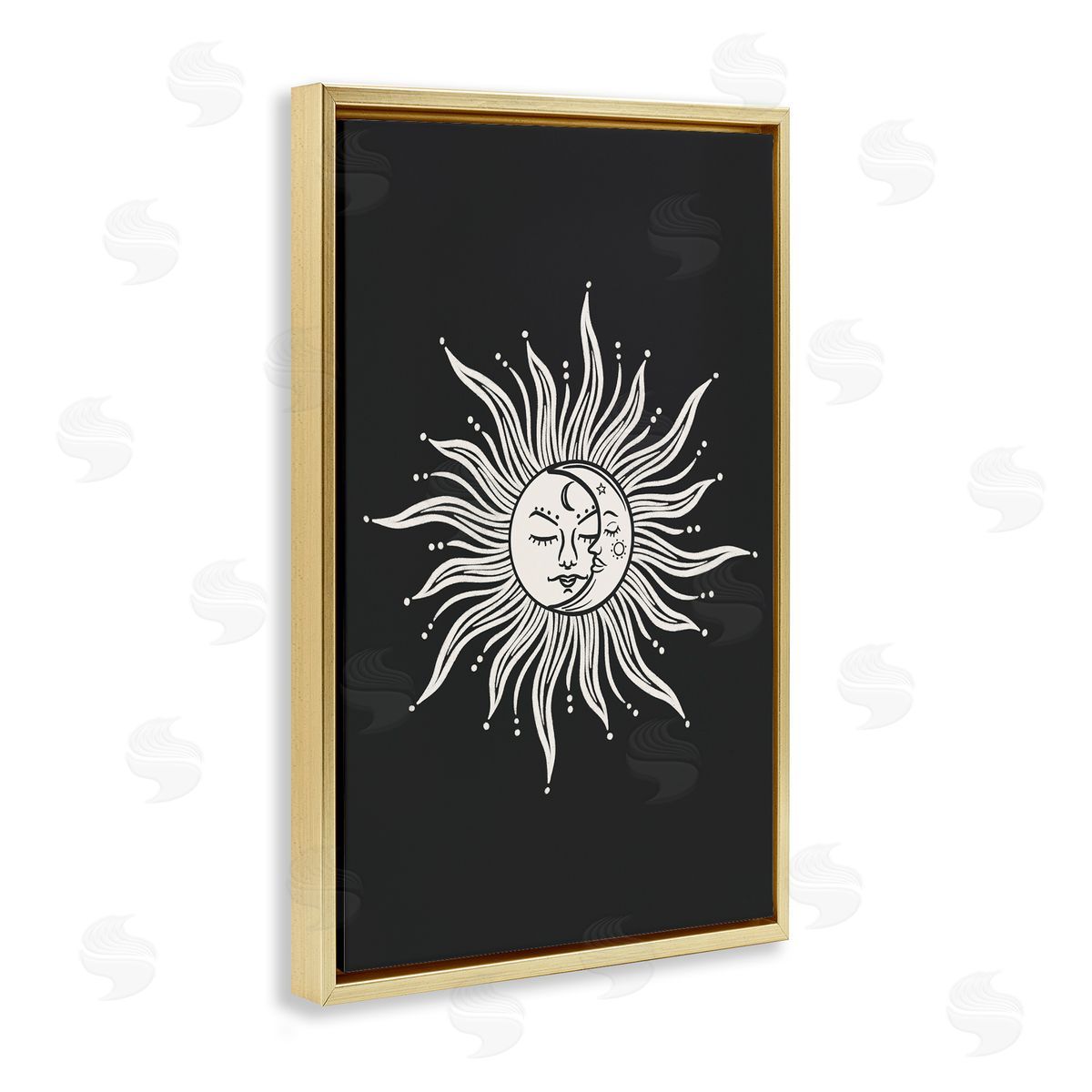 JJ Design House LLC Celestial Sun on Black Gold Floating Frame Canvas Wall Art Print