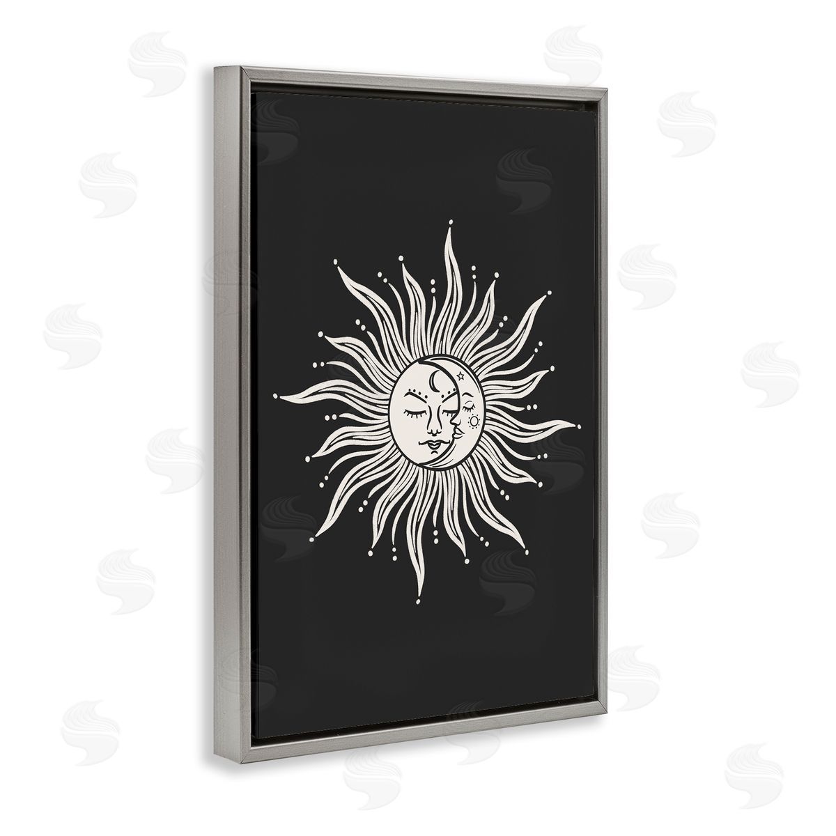 JJ Design House LLC Celestial Sun on Black Gray Floating Frame Canvas Wall Art Print