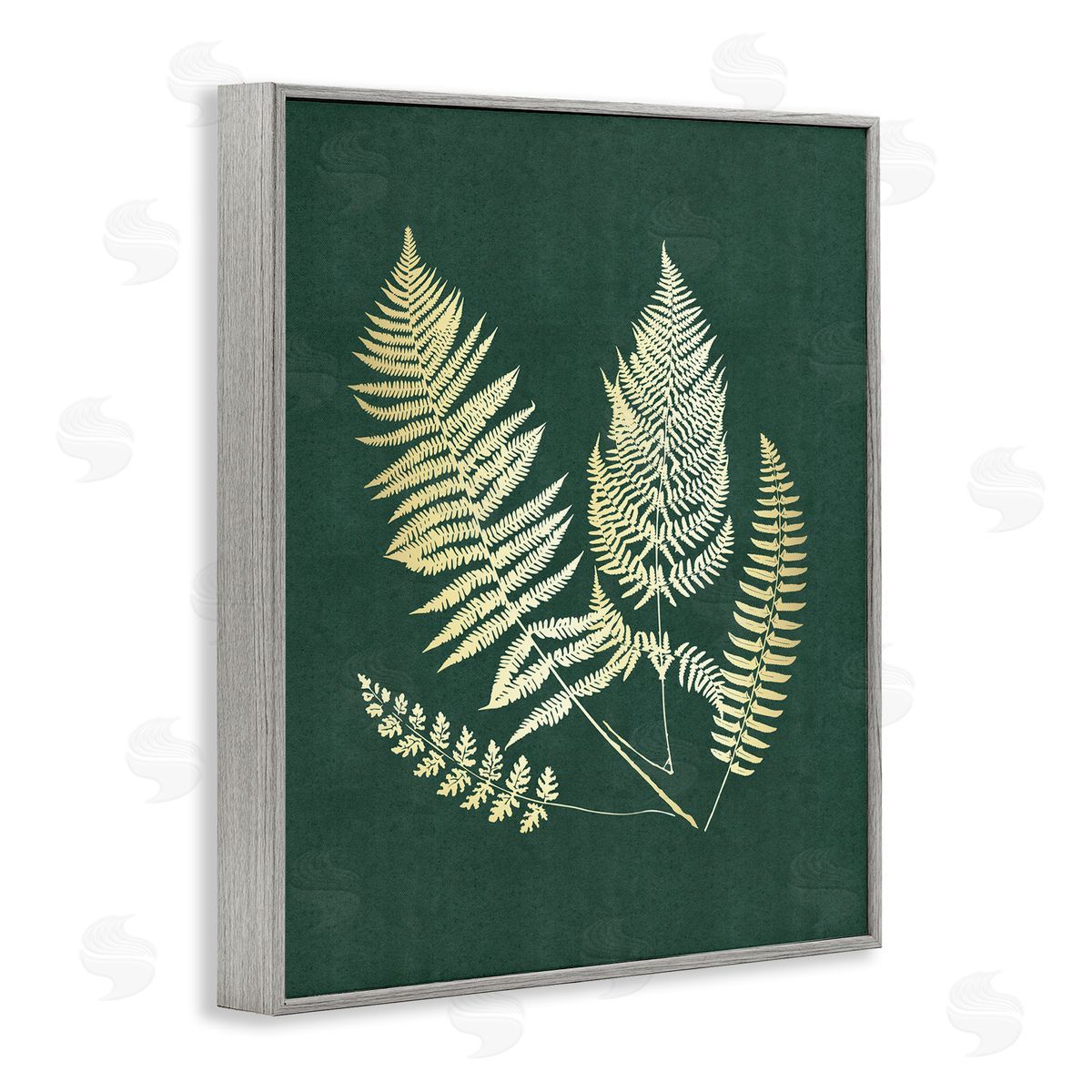 JJ Design House LLC Gilded Fern Sprigs Gray Framed Giclee Wall Art Print