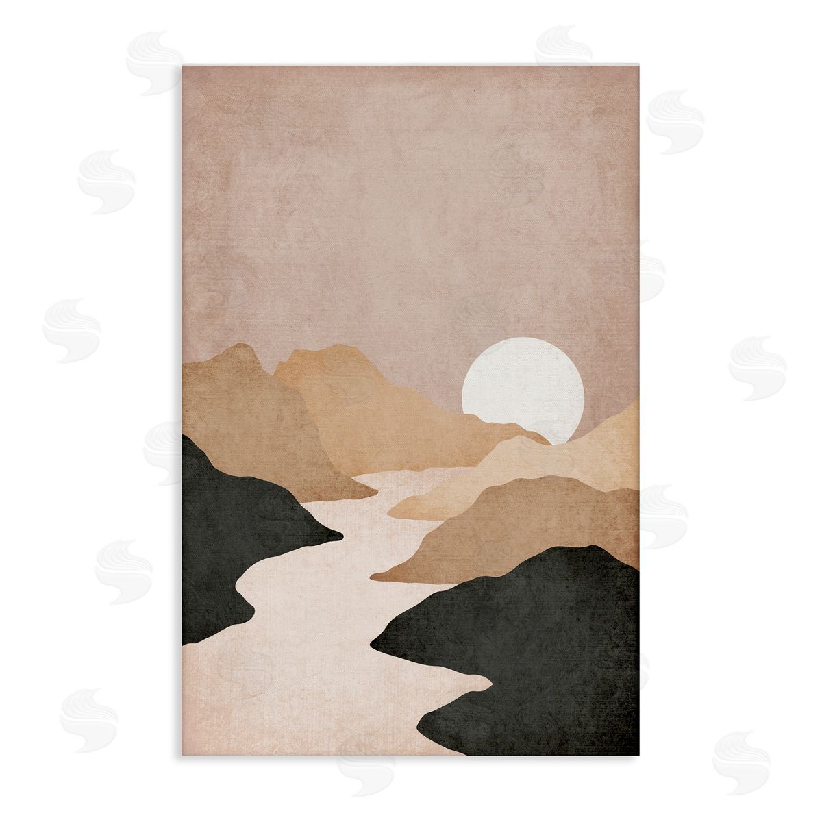 JJ Design House LLC Beige Mountains with Stream Canvas Wall Art Print
