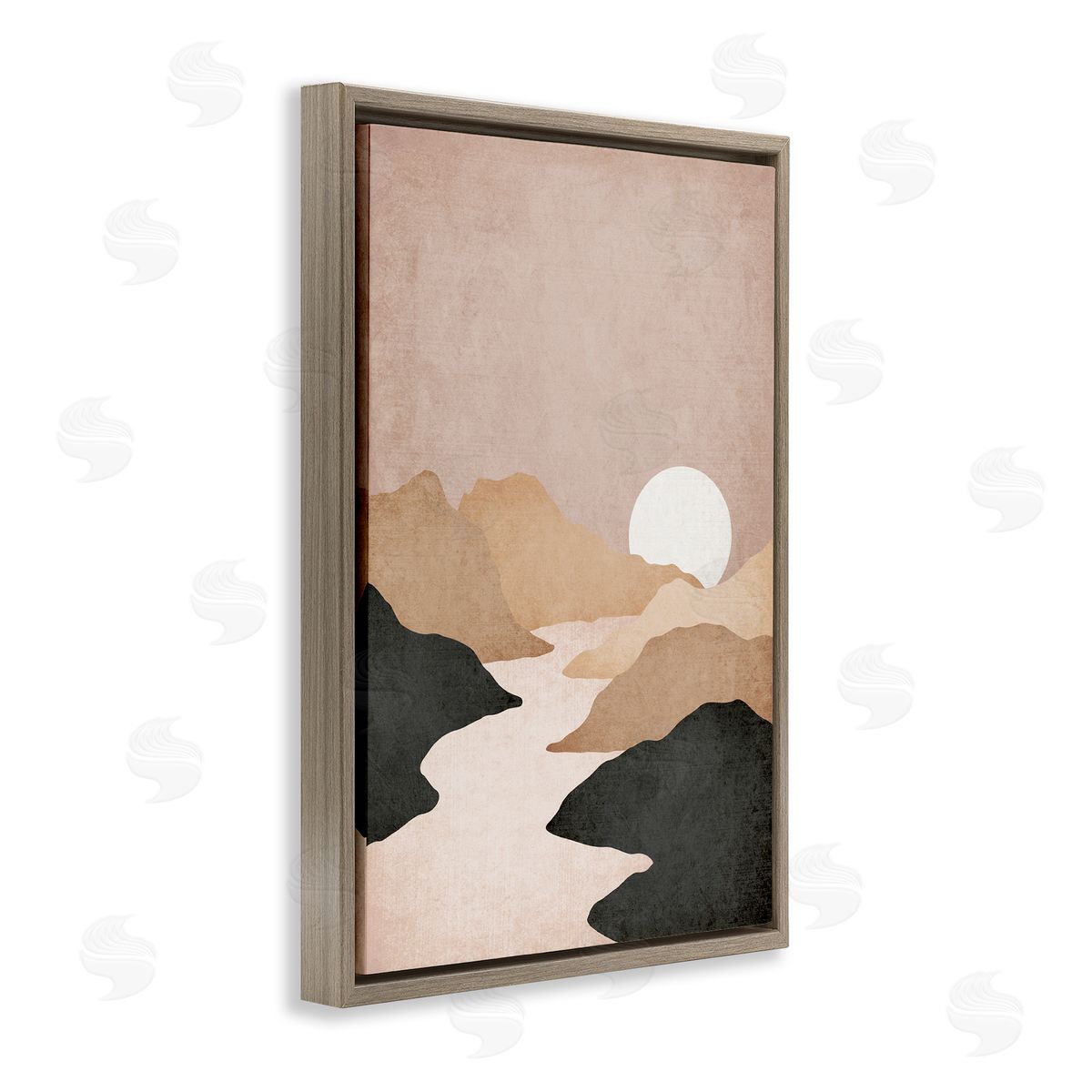 JJ Design House LLC Beige Mountains with Stream Brown Floating Frame Canvas Wall Art Print