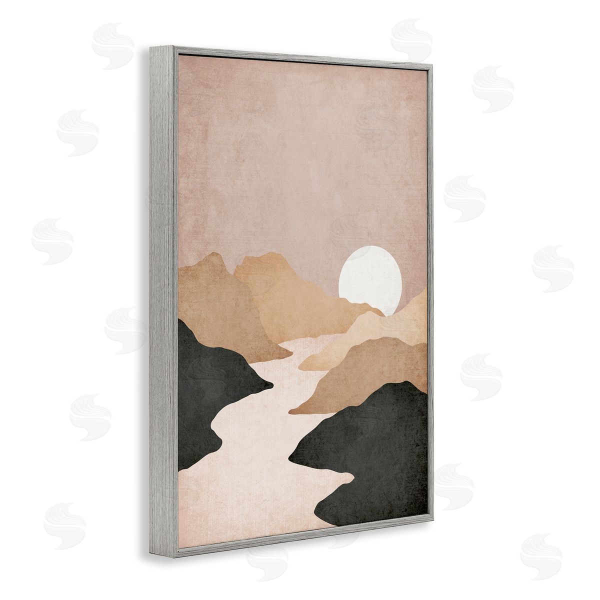 JJ Design House LLC Beige Mountains with Stream Gray Framed Giclee Wall Art Print