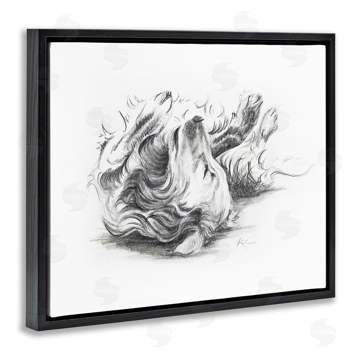Lindsay Kivi Fine Art Naptime Dog Drawing Black Floating Frame Canvas Wall Art Print