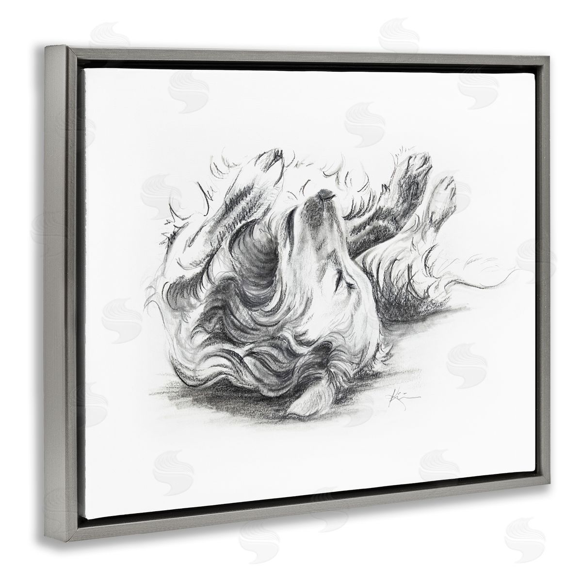 Lindsay Kivi Fine Art Naptime Dog Drawing Gray Floating Frame Canvas Wall Art Print