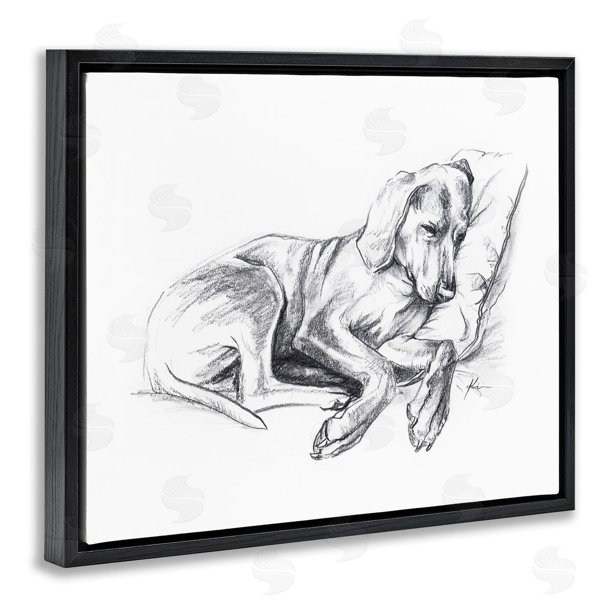 Lindsay Kivi Fine Art Napping Dog Drawing Black Floating Frame Canvas Wall Art Print