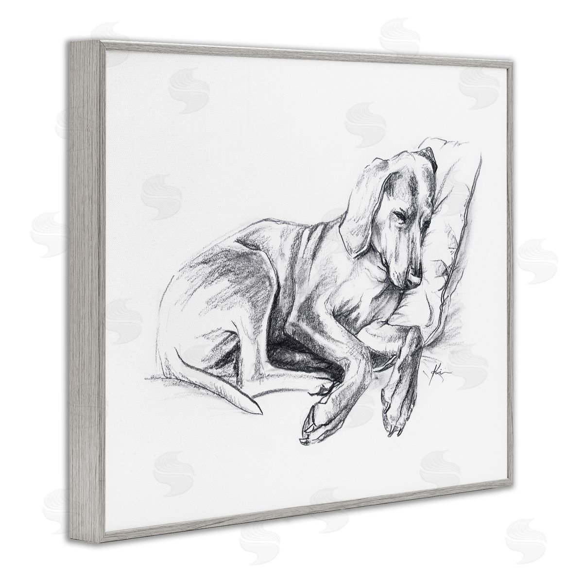 Lindsay Kivi Fine Art Napping Dog Drawing Gray Framed Giclee Wall Art Print