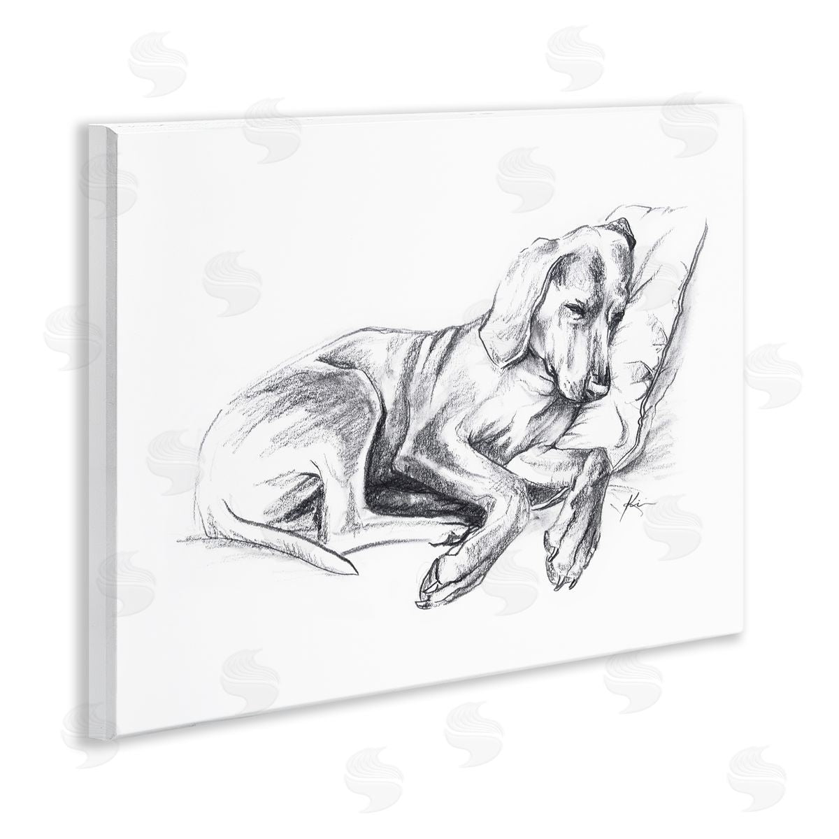 Lindsay Kivi Fine Art Napping Dog Drawing Wooden Wall Plaque Art Print