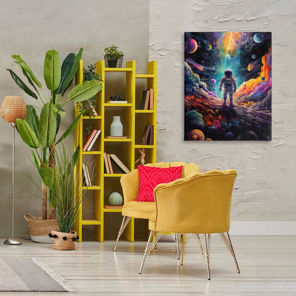 Nina Blue Astronaut on Planet Terrain Canvas Wall Art Print in Room