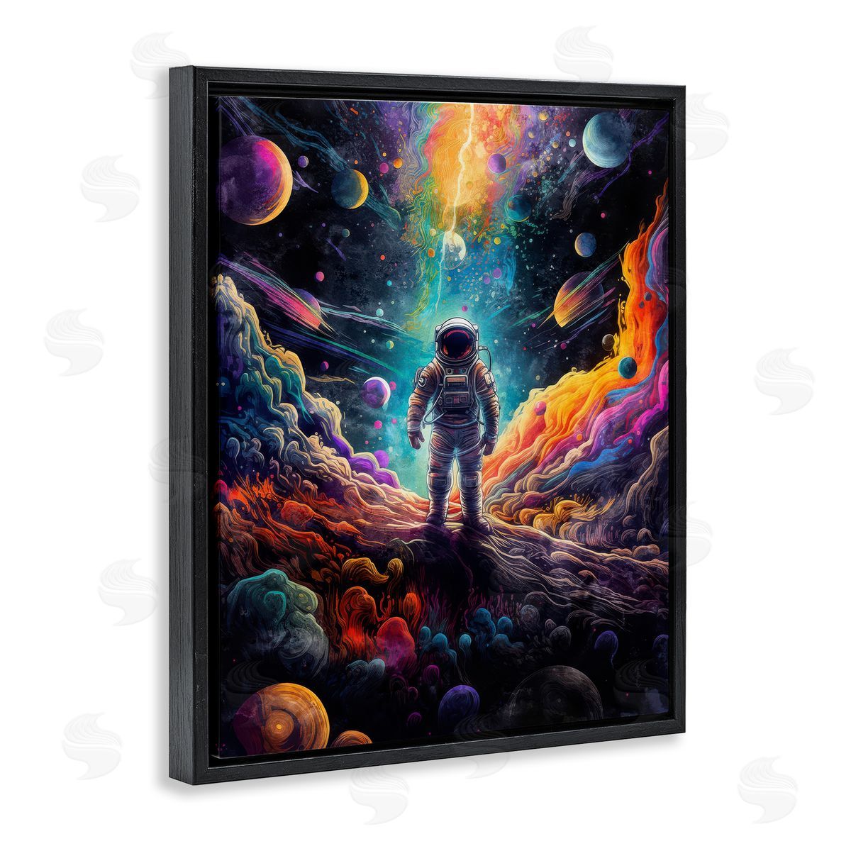 Nina Blue Astronaut on Planet Terrain Black Floating Frame Canvas Wall Art Print