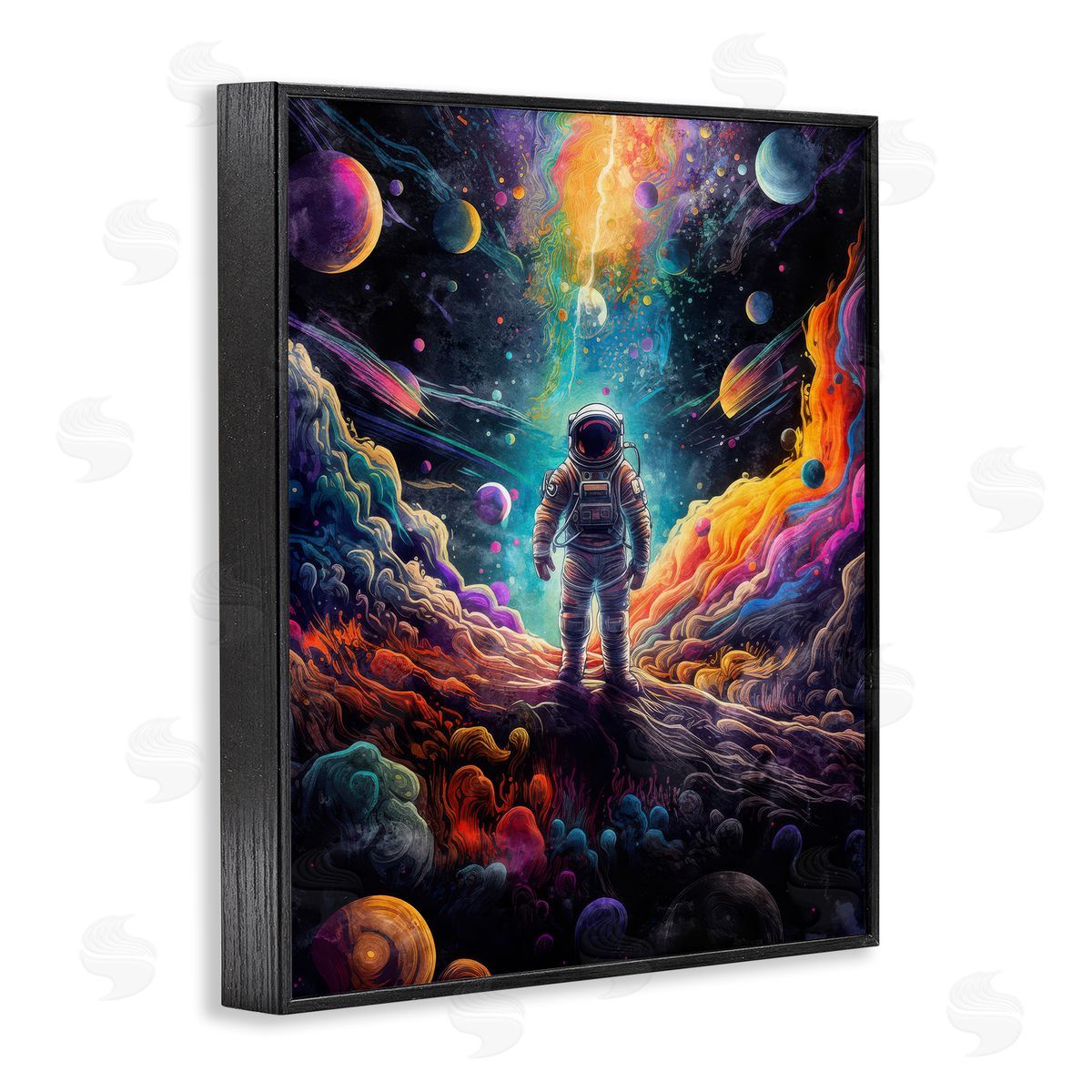 Nina Blue Astronaut on Planet Terrain Black Framed Giclee Wall Art Print