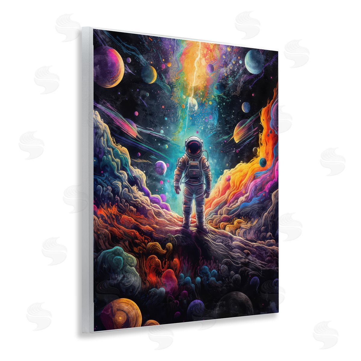 Nina Blue Astronaut on Planet Terrain Wooden Wall Plaque Art Print