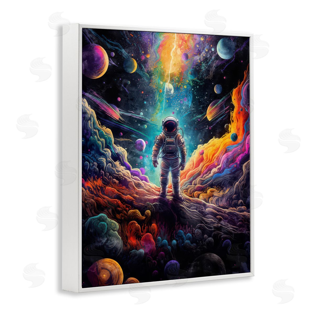 Nina Blue Astronaut on Planet Terrain White Framed Giclee Wall Art Print