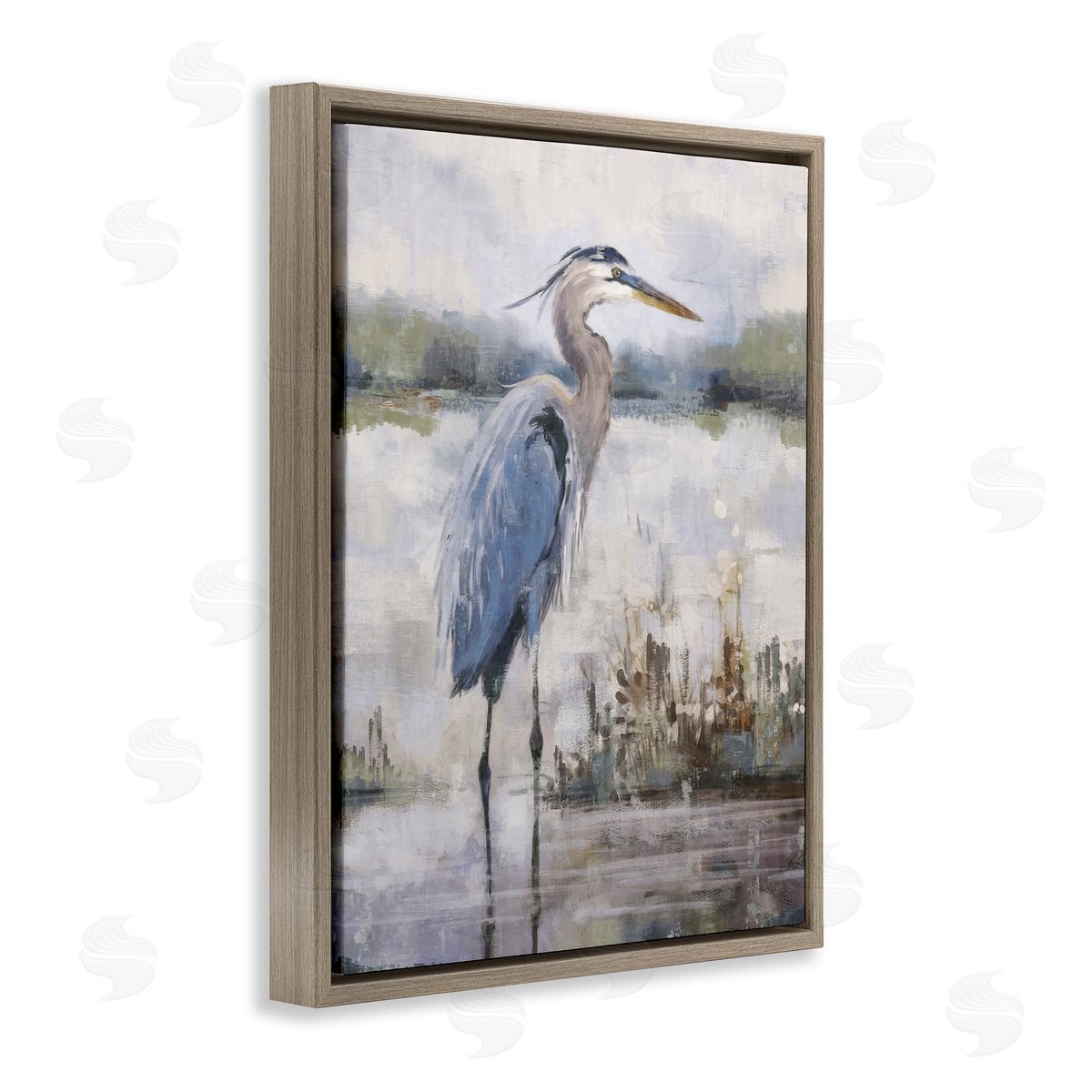 Nina Blue Coastal Sea Heron Brown Floating Frame Canvas Wall Art Print