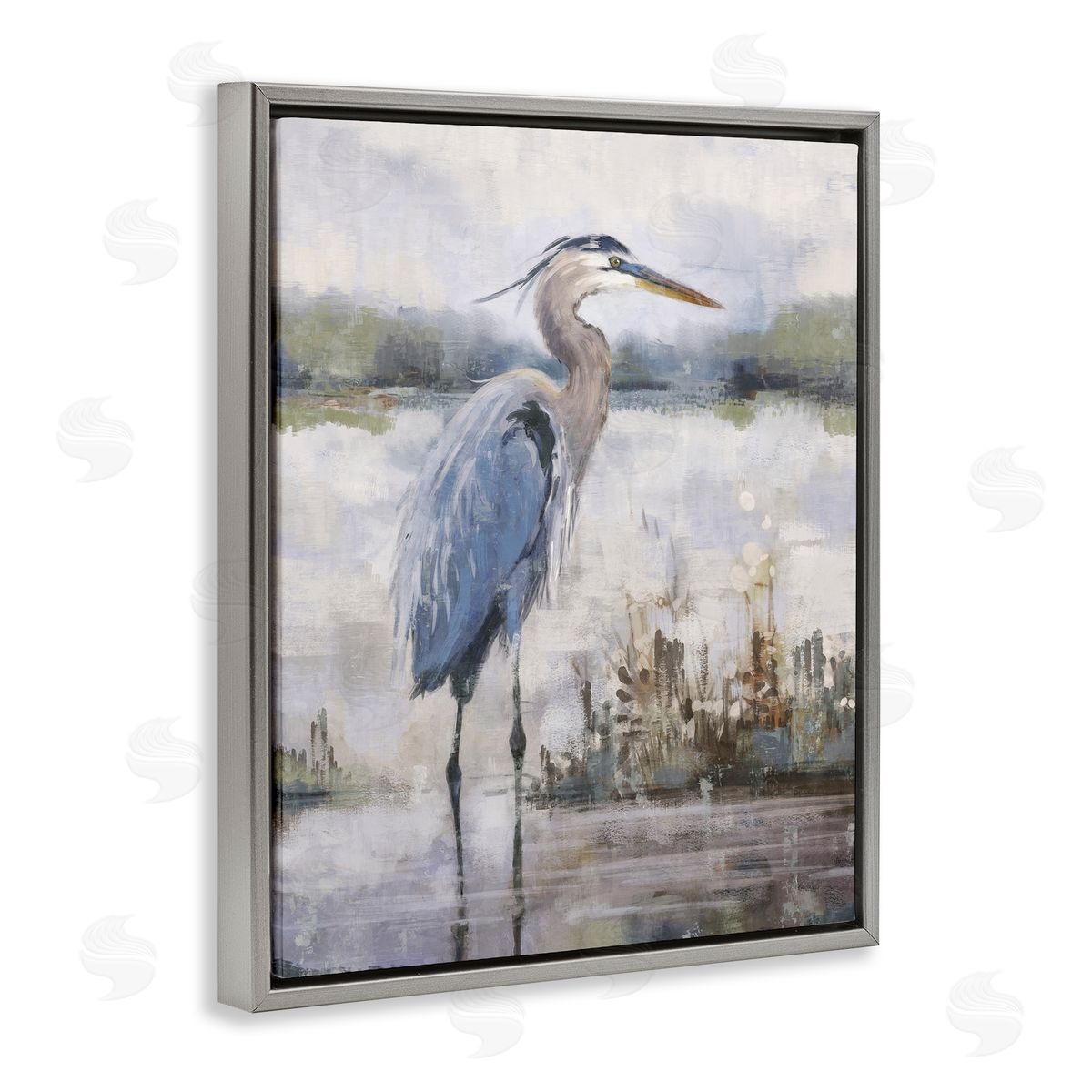 Nina Blue Coastal Sea Heron Gray Floating Frame Canvas Wall Art Print