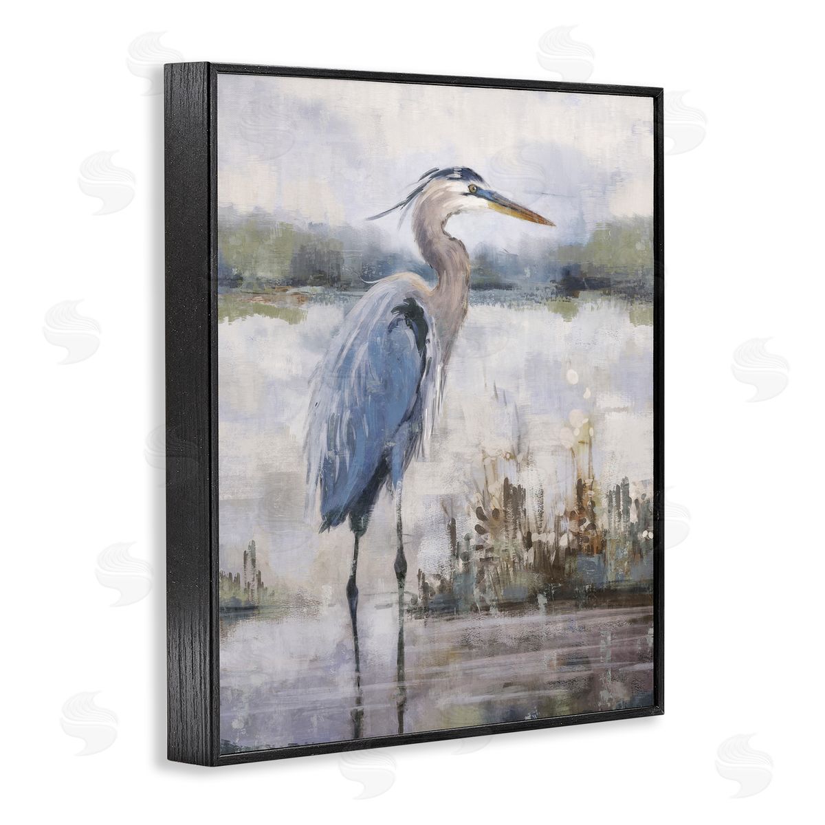 Nina Blue Coastal Sea Heron Black Framed Giclee Wall Art Print