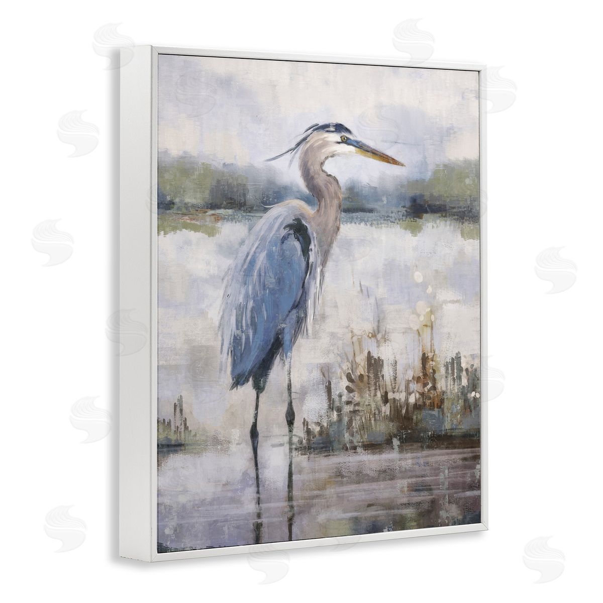 Nina Blue Coastal Sea Heron White Framed Giclee Wall Art Print