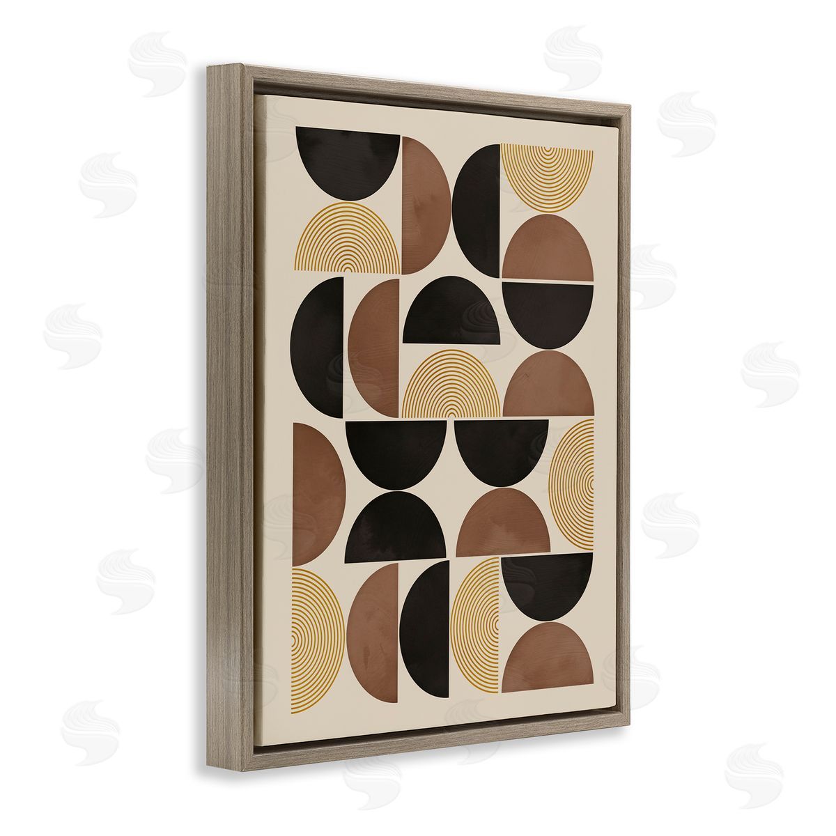 Nina Blue Midcentury Beige Shapes Brown Floating Frame Canvas Wall Art Print