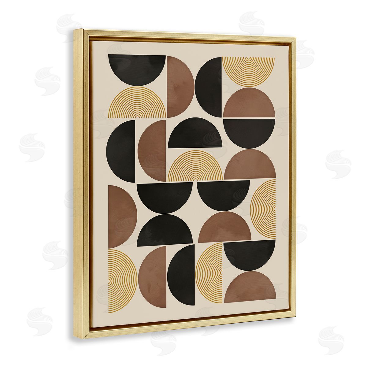 Nina Blue Midcentury Beige Shapes Gold Floating Frame Canvas Wall Art Print