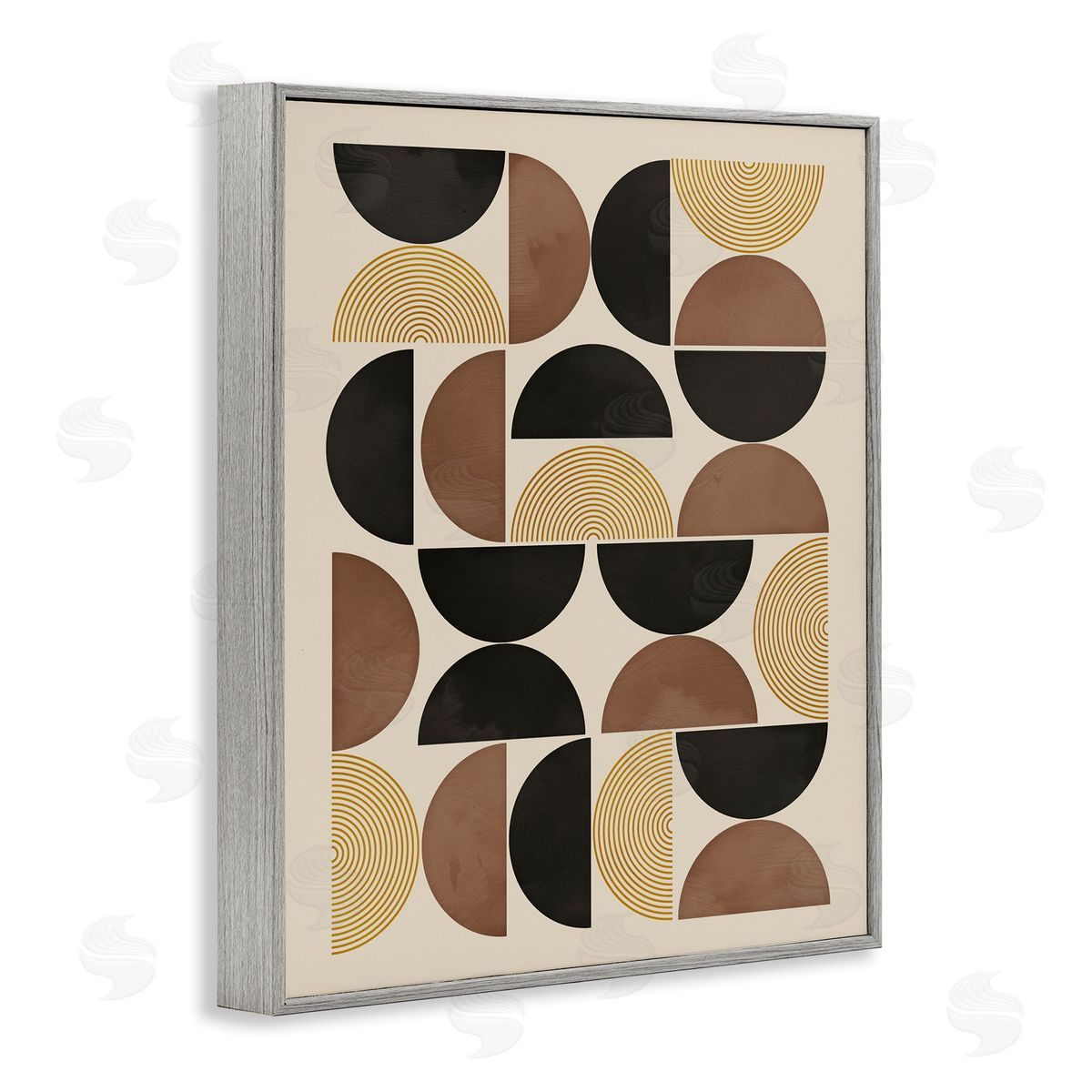 Nina Blue Midcentury Beige Shapes Gray Framed Giclee Wall Art Print