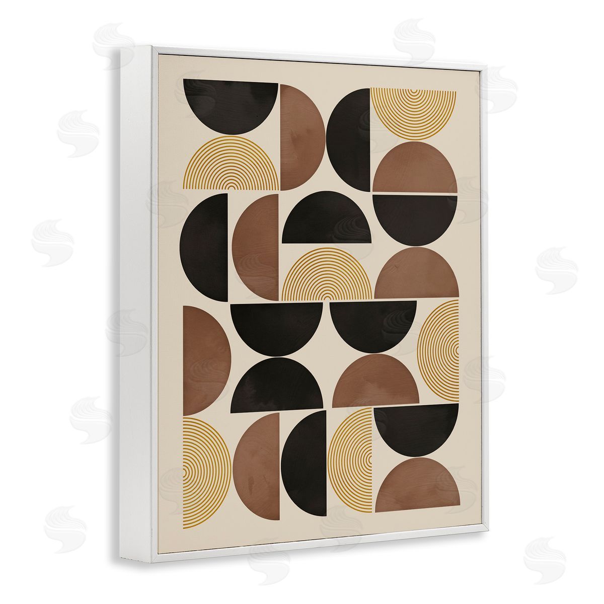 Nina Blue Midcentury Beige Shapes White Framed Giclee Wall Art Print
