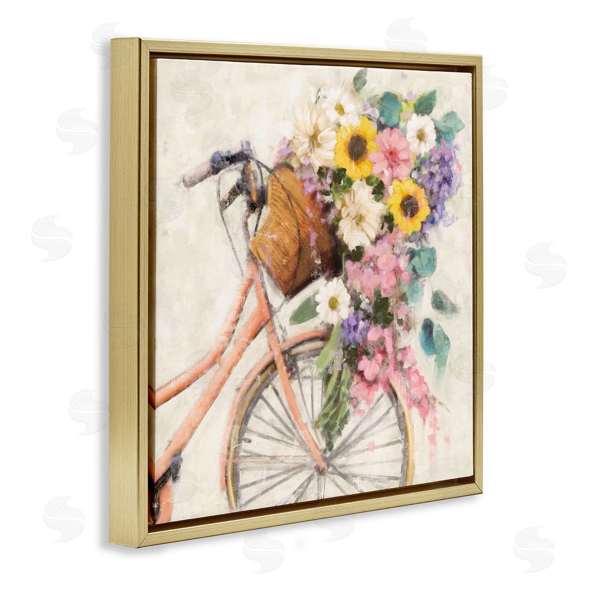 Nina Blue Flower Swathed Bicycle Gold Floating Frame Canvas Wall Art Print