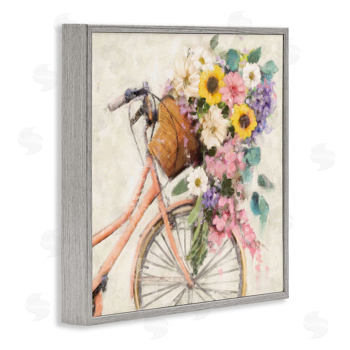 Nina Blue Flower Swathed Bicycle Gray Framed Giclee Wall Art Print