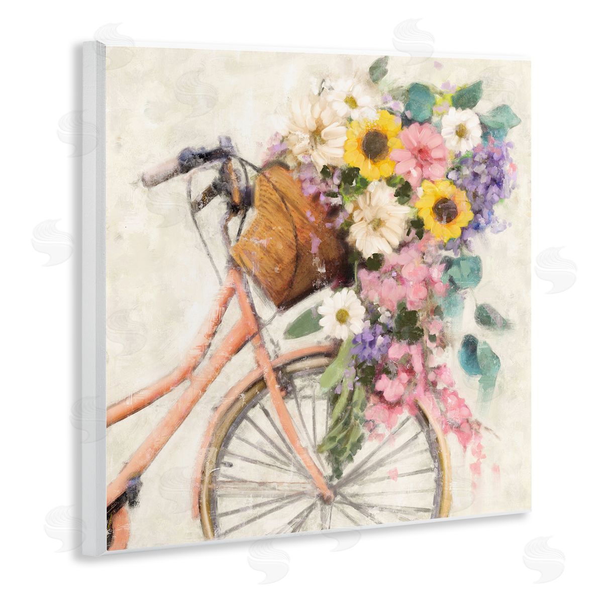 Nina Blue Flower Swathed Bicycle Wooden Wall Plaque Art Print
