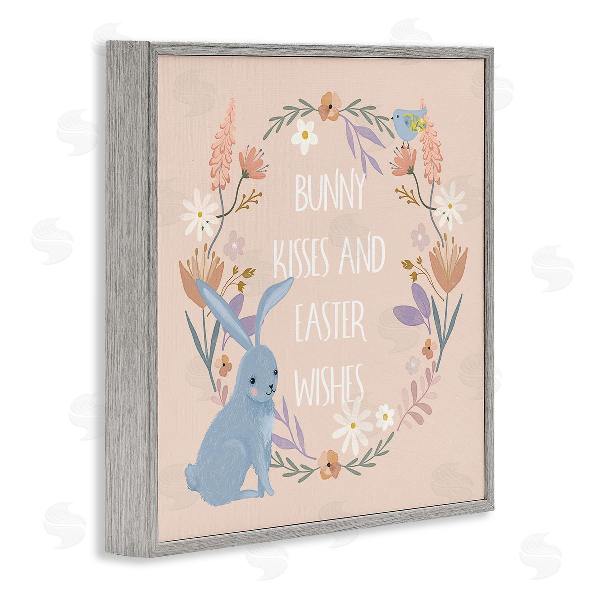 Nina Blue Bunny Kisses Easter Wishes Gray Framed Giclee Wall Art Print