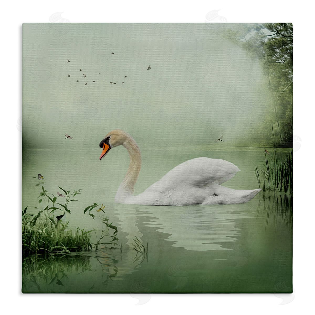 Kelley Parker Swan's Sanctuary Misty Lake Canvas Wall Art Print