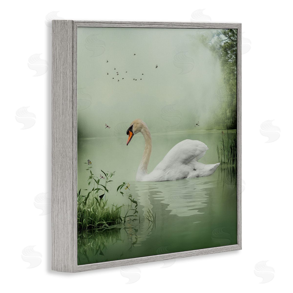 Kelley Parker Swan's Sanctuary Misty Lake Gray Framed Giclee Wall Art Print