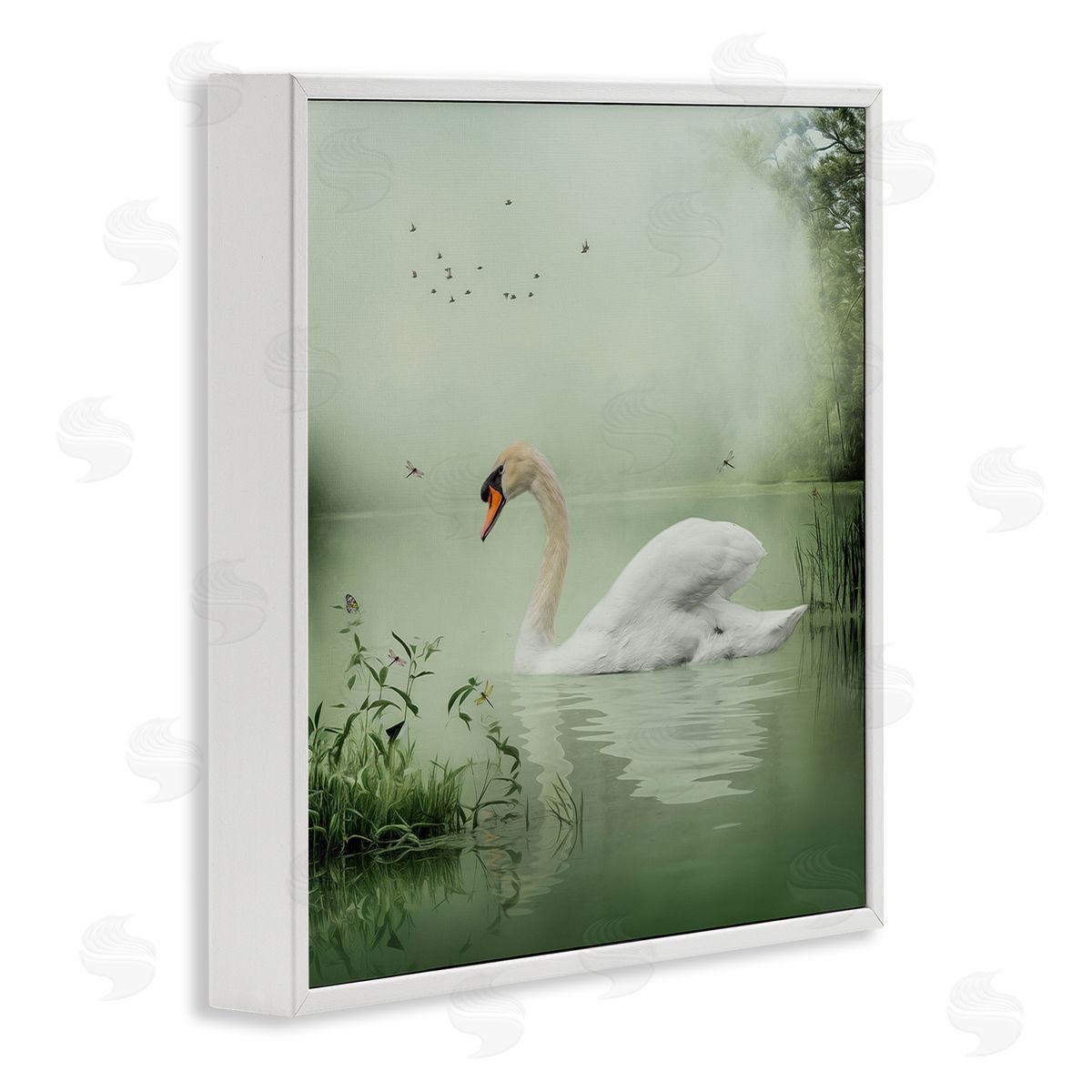 Kelley Parker Swan's Sanctuary Misty Lake White Framed Giclee Wall Art Print