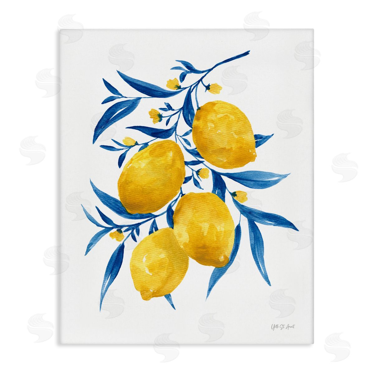 Yvette St. Amant Blue Leaf Lemons Canvas Wall Art Print