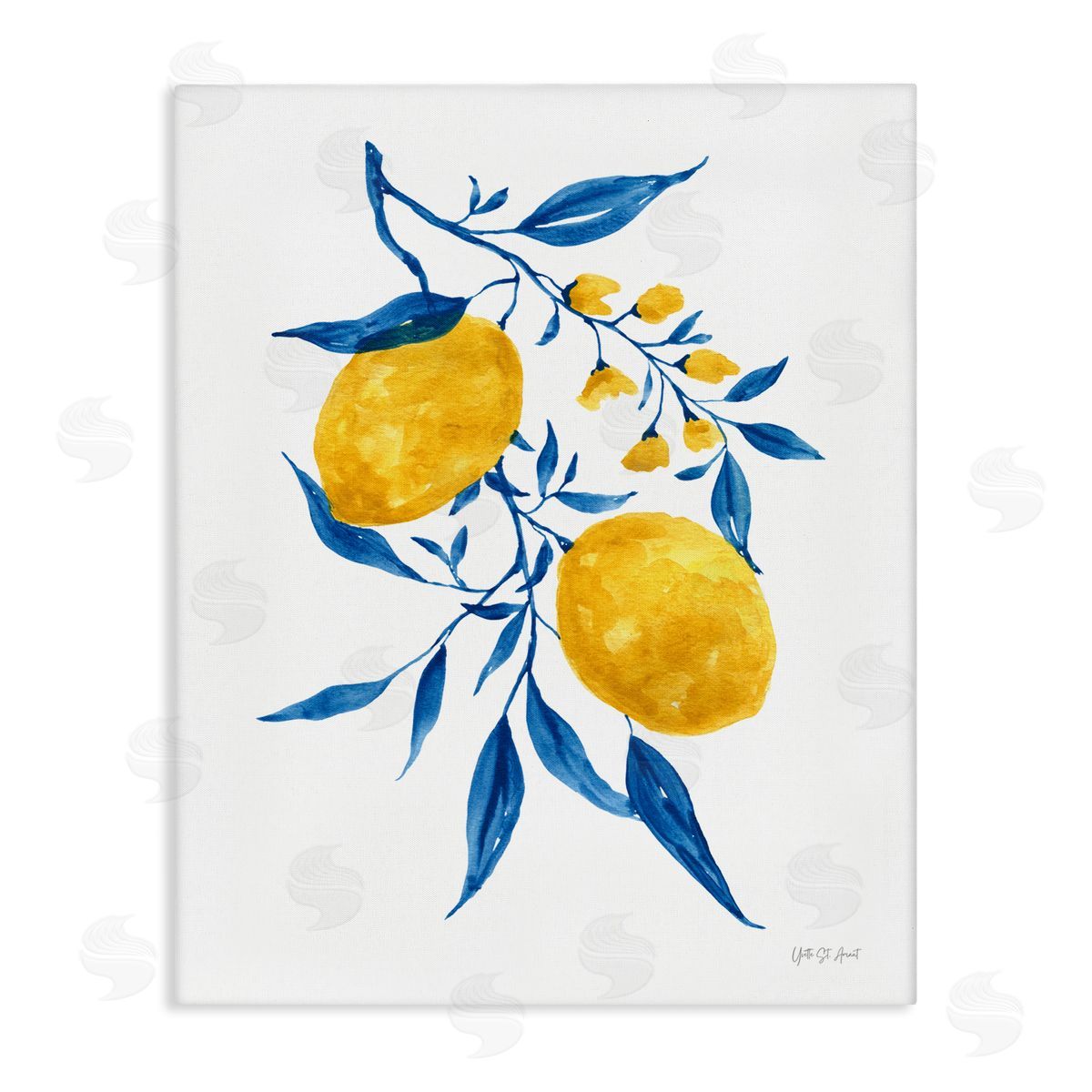 Yvette St. Amant Lemons with Blue Leaves Canvas Wall Art Print