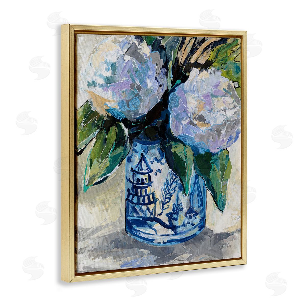 Jeanette Vertentes August Blooming Bouquet Gold Floating Frame Canvas Wall Art Print