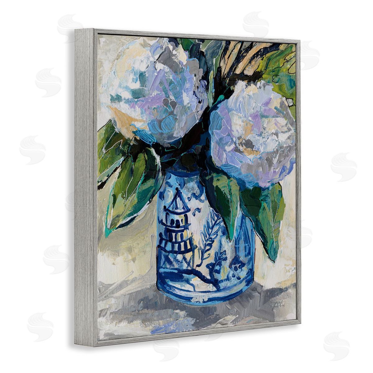 Jeanette Vertentes August Blooming Bouquet Gray Framed Giclee Wall Art Print