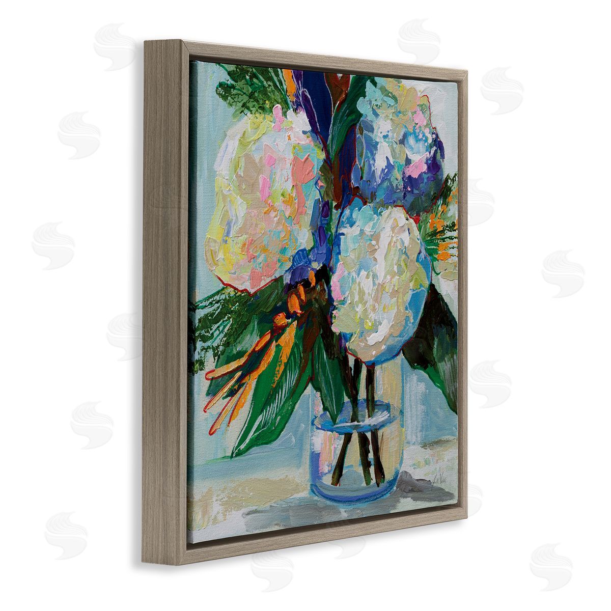 Jeanette Vertentes Bold Summer Blooms Brown Floating Frame Canvas Wall Art Print