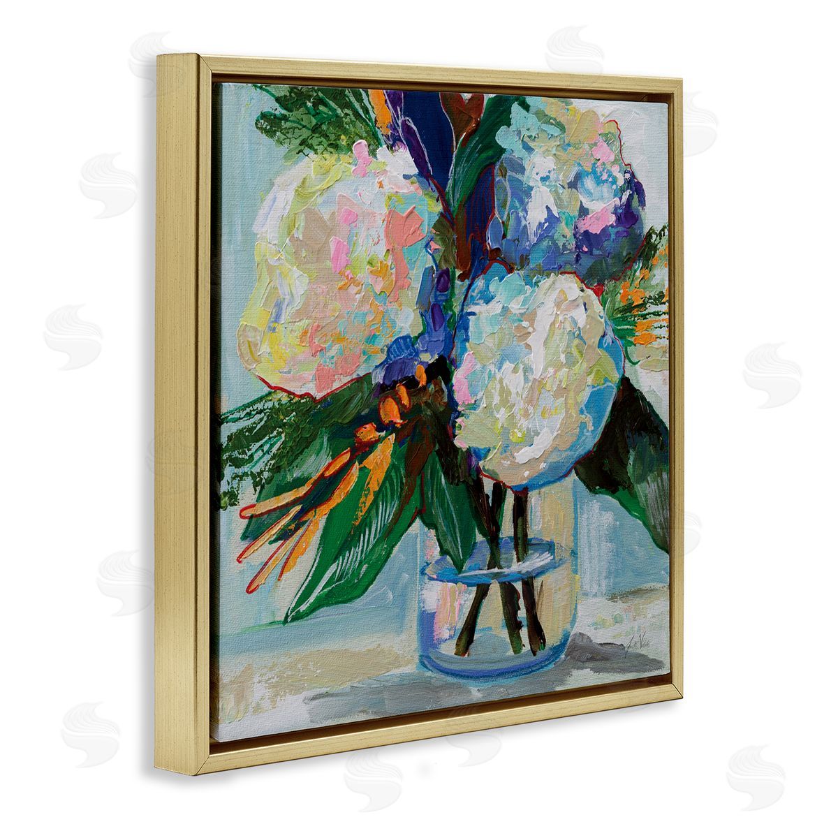 Jeanette Vertentes Bold Summer Blooms Gold Floating Frame Canvas Wall Art Print