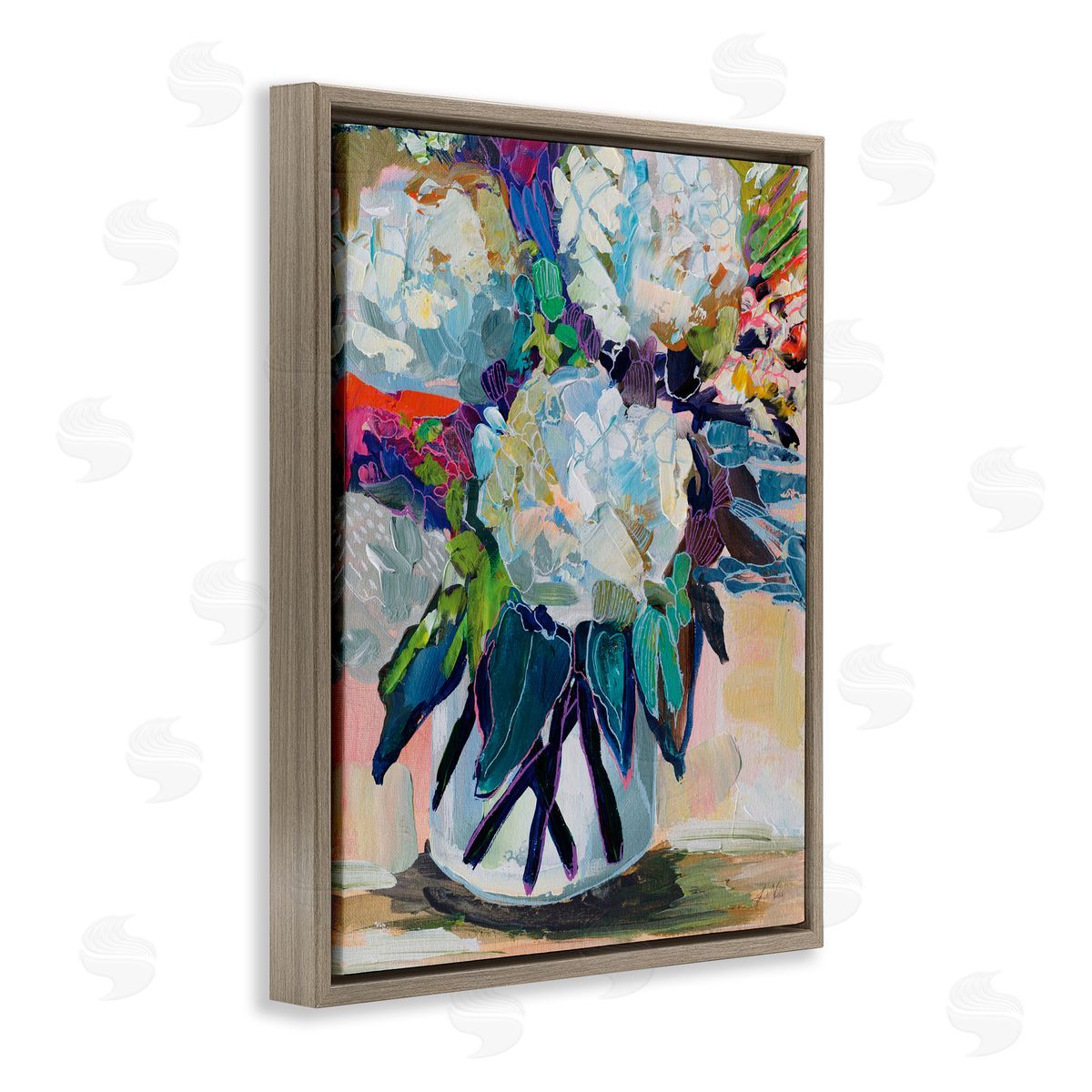 Jeanette Vertentes Summer Blooming Bouquet Brown Floating Frame Canvas Wall Art Print