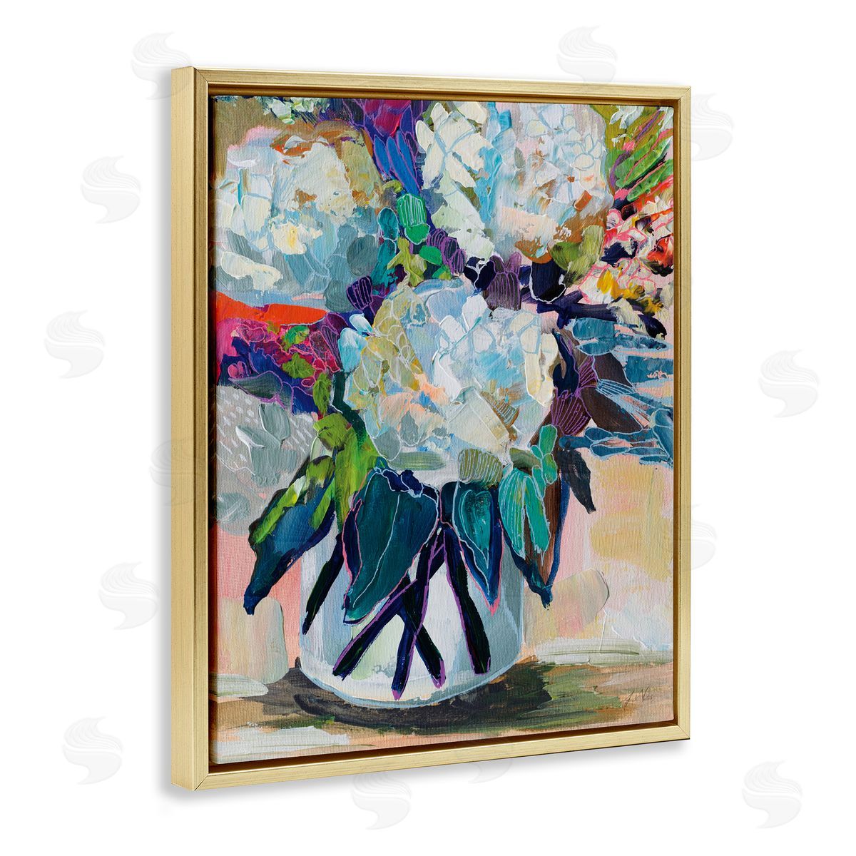 Jeanette Vertentes Summer Blooming Bouquet Gold Floating Frame Canvas Wall Art Print