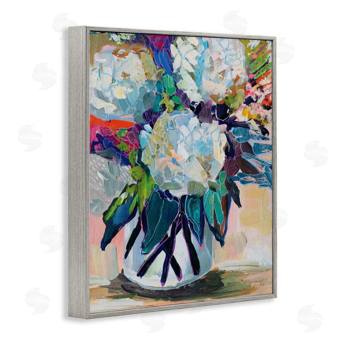 Jeanette Vertentes Summer Blooming Bouquet Gray Framed Giclee Wall Art Print