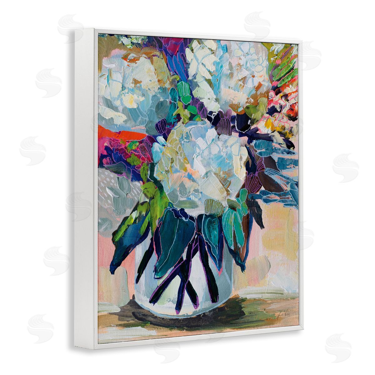 Jeanette Vertentes Summer Blooming Bouquet White Framed Giclee Wall Art Print