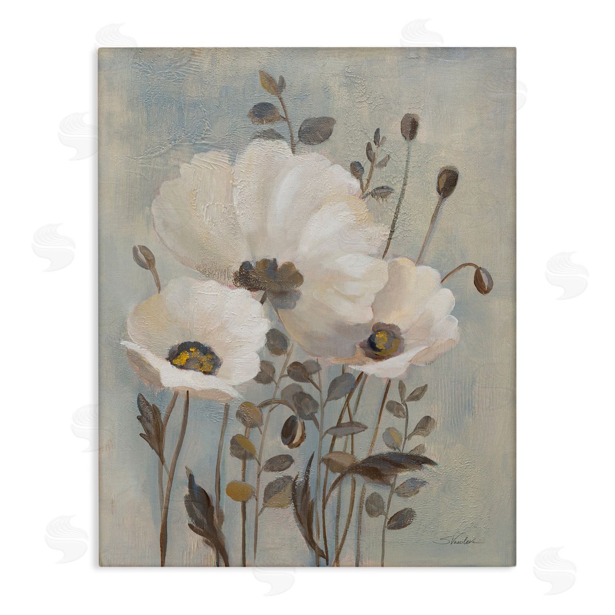 Silvia Vassileva Neutral Poppies Cluster Canvas Wall Art Print
