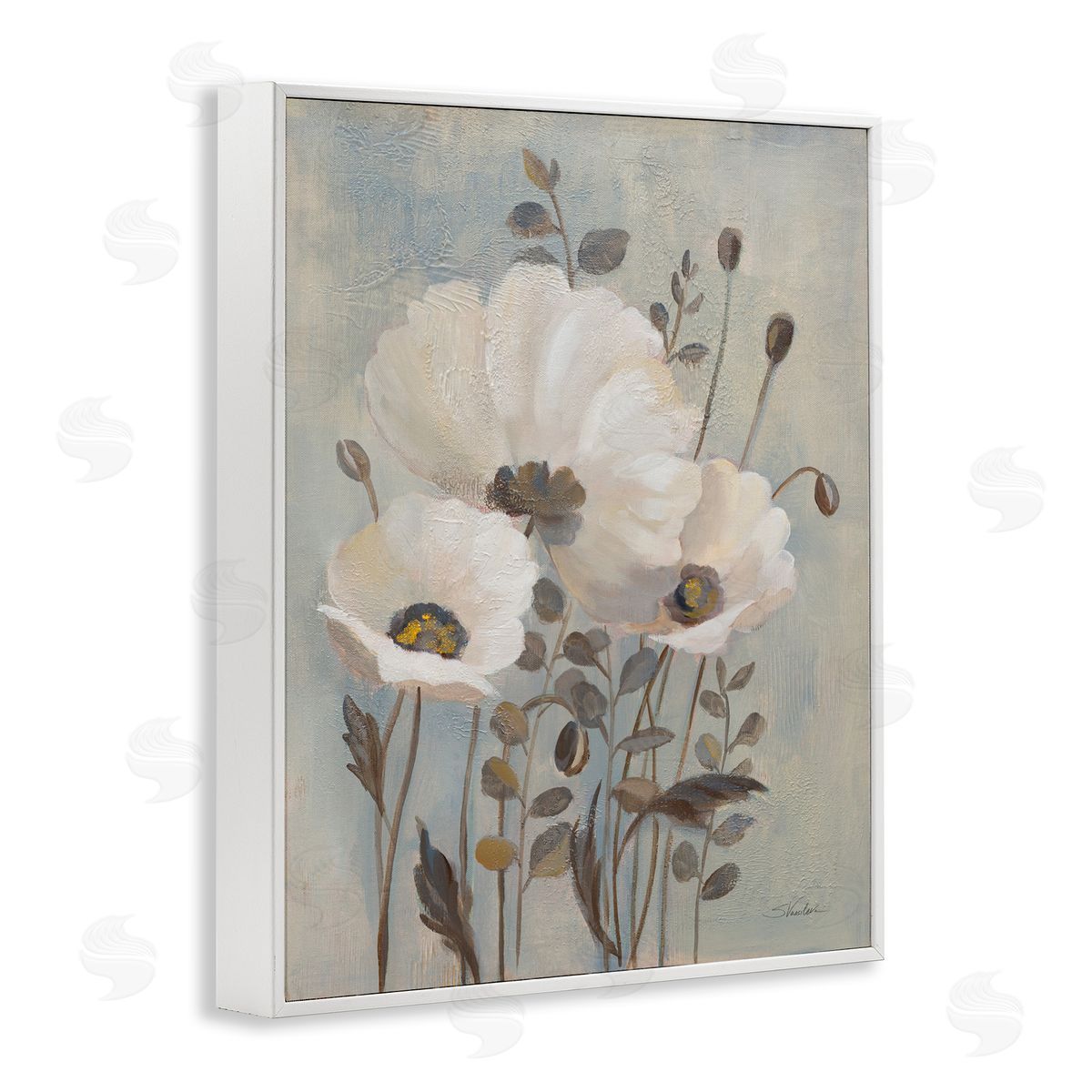 Silvia Vassileva Neutral Poppies Cluster White Framed Giclee Wall Art Print